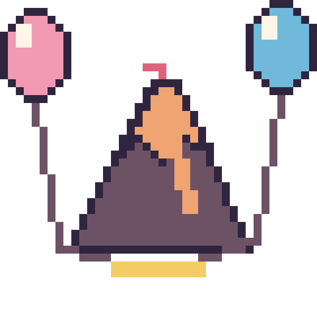 Modèle de pixel art Volcan avec des ballons sur une grille de 40 par 40 cases