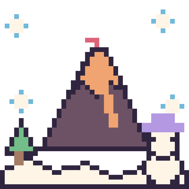 Modèle de pixel art Volcan en hiver sur une grille de 40 par 40 cases