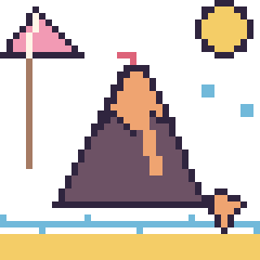 Pixel art Volcan à la plage, grille 40 × 40