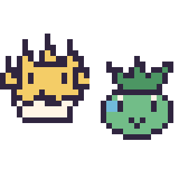 Pixel art Voltali mini et Bulbizarre mini, grille 32 × 32