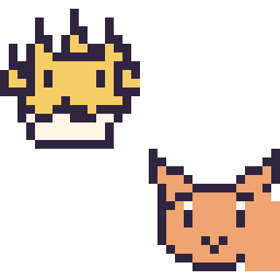 Pixel art Voltali mini et Goupix mini, grille 32 × 32
