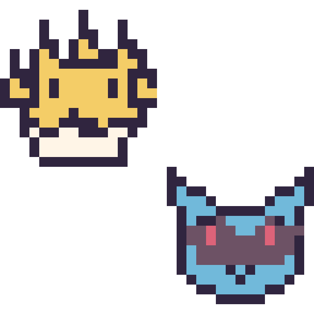 Modèle de pixel art Voltali mini et Lucario mini sur une grille de 32 par 32 cases