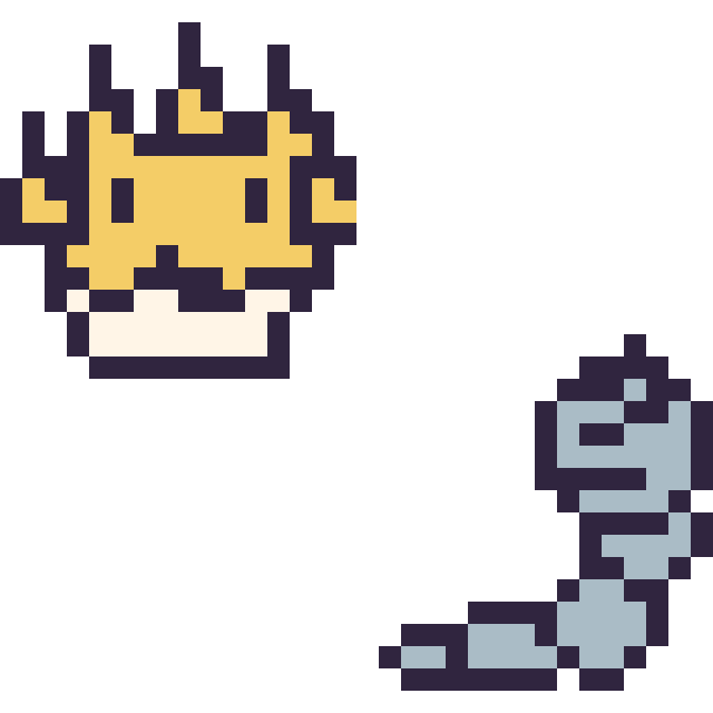 Modèle de pixel art Voltali mini et Onix mini sur une grille de 32 par 32 cases