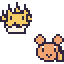 Pixel art Voltali mini et Ouisticram mini, grille 32 × 32