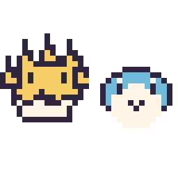 Pixel art Voltali mini et Tiplouf mini, grille 32 × 32