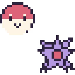 Pixel art Voltorbe mini et Staross mini, grille 32 × 32