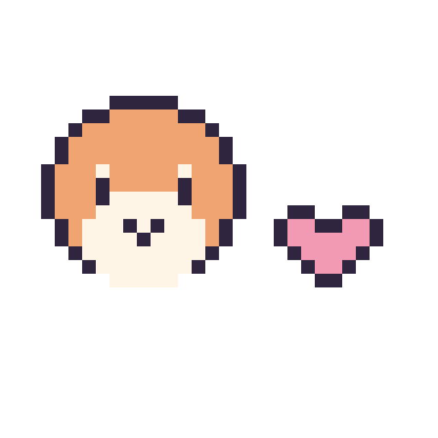 Modèle de pixel art Waddle Dee mini et Coeur mini sur une grille de 32 par 32 cases
