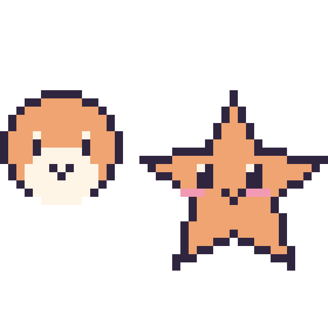 Modèle de pixel art Waddle Dee mini et Étoile de mer sur une grille de 40 par 40 cases