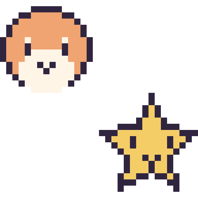 Modèle de pixel art Waddle Dee mini et Étoile kawaii 16 × 16 sur une grille de 32 par 32 cases