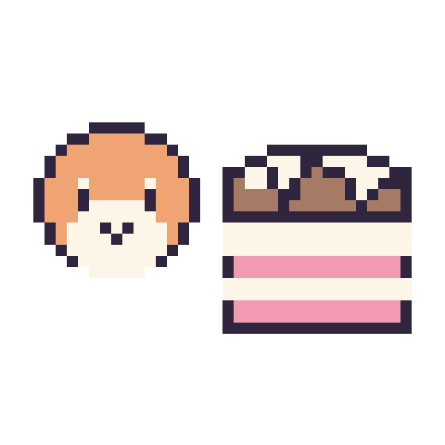 Modèle de pixel art Waddle Dee mini et Gâteau au chocolat sur une grille de 40 par 40 cases