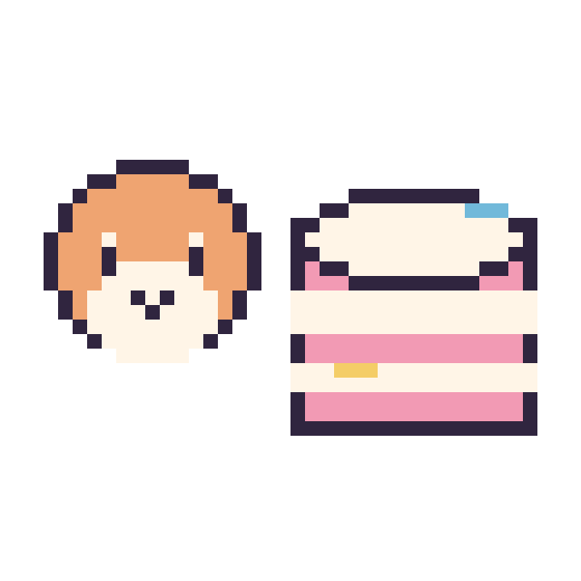 Modèle de pixel art Waddle Dee mini et Gâteau décoré sur une grille de 40 par 40 cases