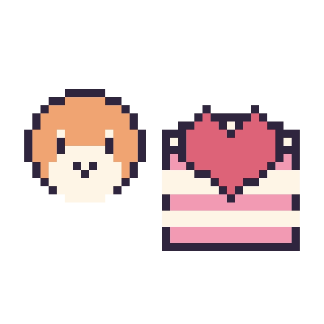 Modèle de pixel art Waddle Dee mini et Gâteau avec un cœur sur une grille de 40 par 40 cases