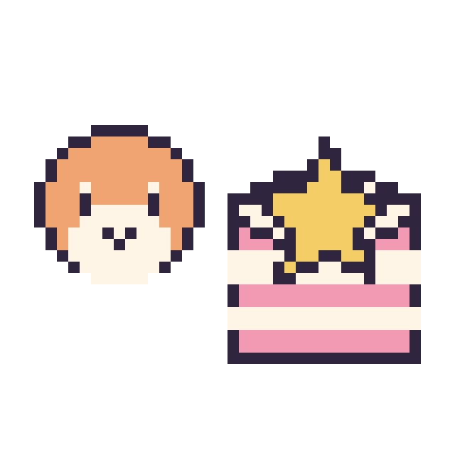 Modèle de pixel art Waddle Dee mini et Gâteau avec une étoile sur une grille de 40 par 40 cases