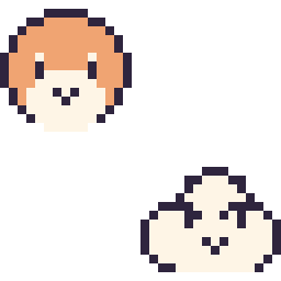 Pixel art Waddle Dee mini et Nuage kawaii 16 × 16, grille 32 × 32