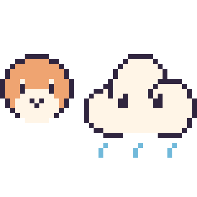 Modèle de pixel art Waddle Dee mini et Nuage de pluie sur une grille de 40 par 40 cases