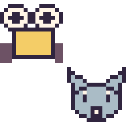 Pixel art Wall-E mini et Bourriquet mini, grille 32 × 32