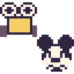 Pixel art Wall-E mini et Mickey mini, grille 32 × 32