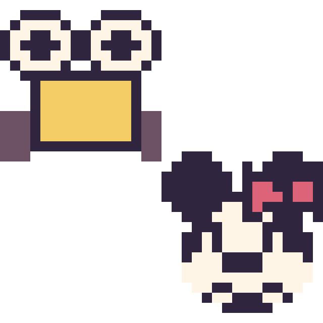 Modèle de pixel art Wall-E mini et Minnie mini sur une grille de 32 par 32 cases
