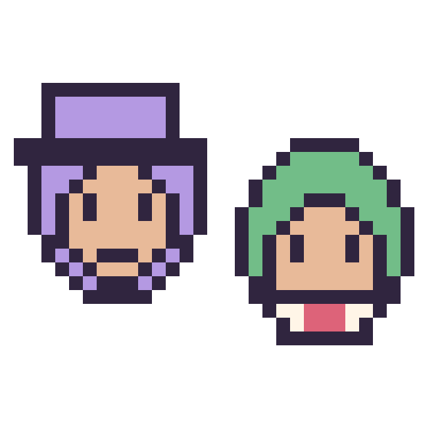 Modèle de pixel art Waluigi mini et Bowser Junior mini sur une grille de 32 par 32 cases
