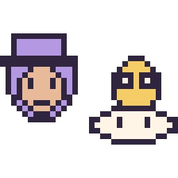 Pixel art Waluigi mini et Lakitu mini, grille 32 × 32