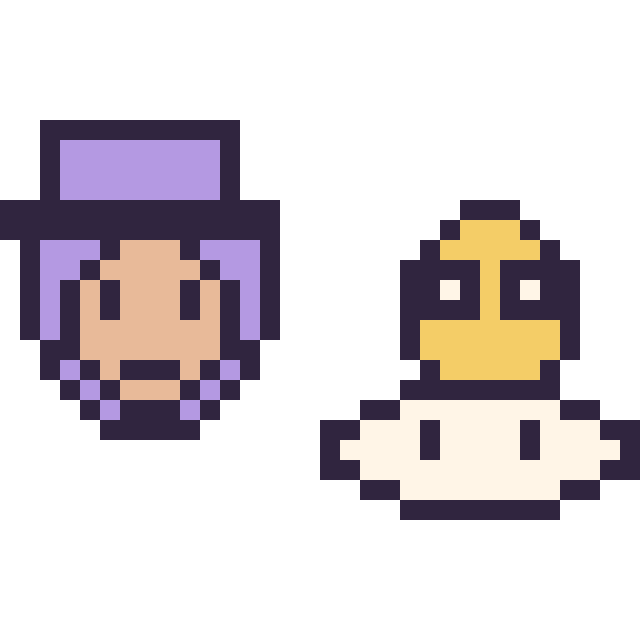 Modèle de pixel art Waluigi mini et Lakitu mini sur une grille de 32 par 32 cases