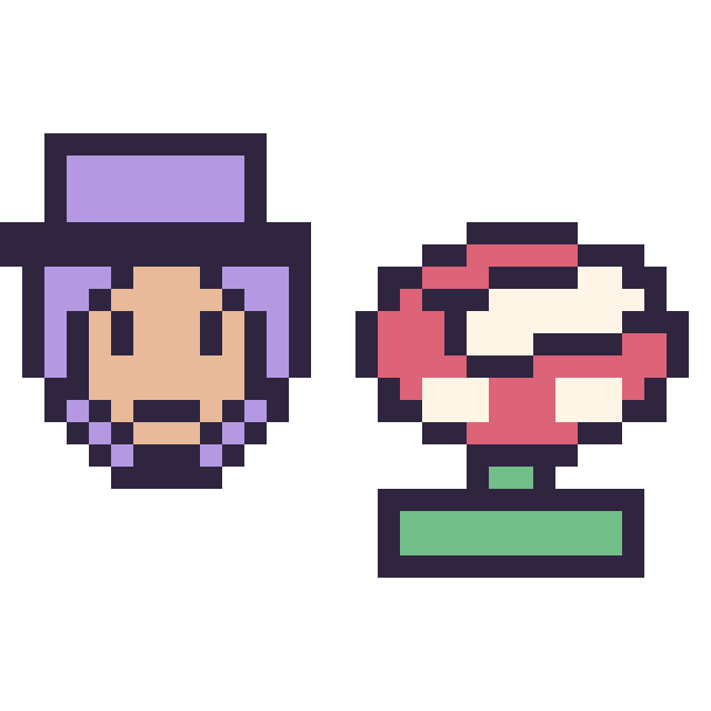 Modèle de pixel art Waluigi mini et Plante Piranha mini sur une grille de 32 par 32 cases