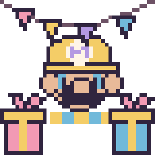 Modèle de pixel art Wario pour un anniversaire sur une grille de 40 par 40 cases