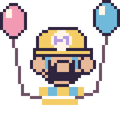 Pixel art Wario avec des ballons, grille 40 × 40