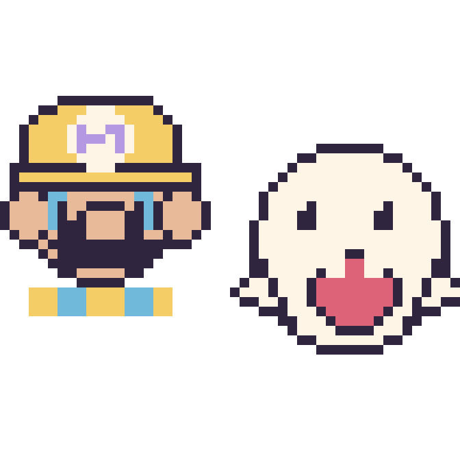 Modèle de pixel art Wario et Boo sur une grille de 48 par 48 cases