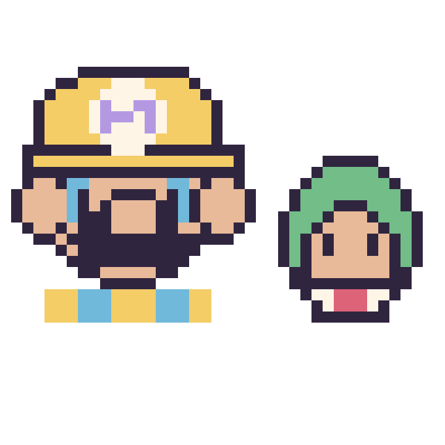 Modèle de pixel art Wario et Bowser Junior mini sur une grille de 40 par 40 cases