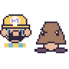 Pixel art Wario et Goomba, grille 48 × 48