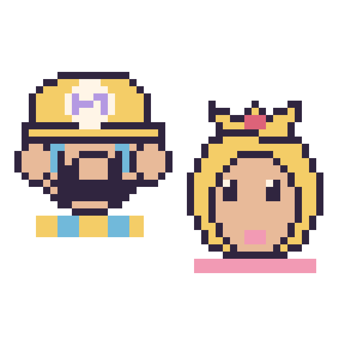 Modèle de pixel art Wario et Princesse Peach sur une grille de 48 par 48 cases