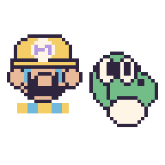 Pixel art Wario et Yoshi, grille 48 × 48