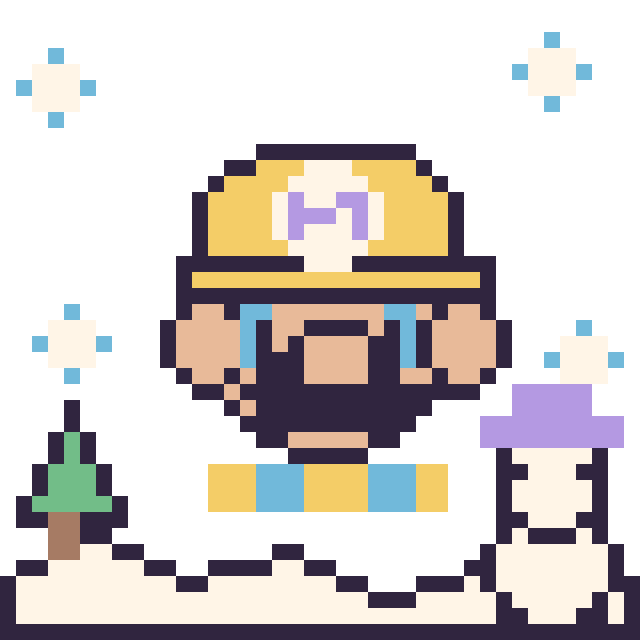 Modèle de pixel art Wario en hiver sur une grille de 40 par 40 cases