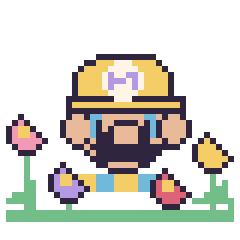 Pixel art Wario dans le jardin, grille 40 × 40