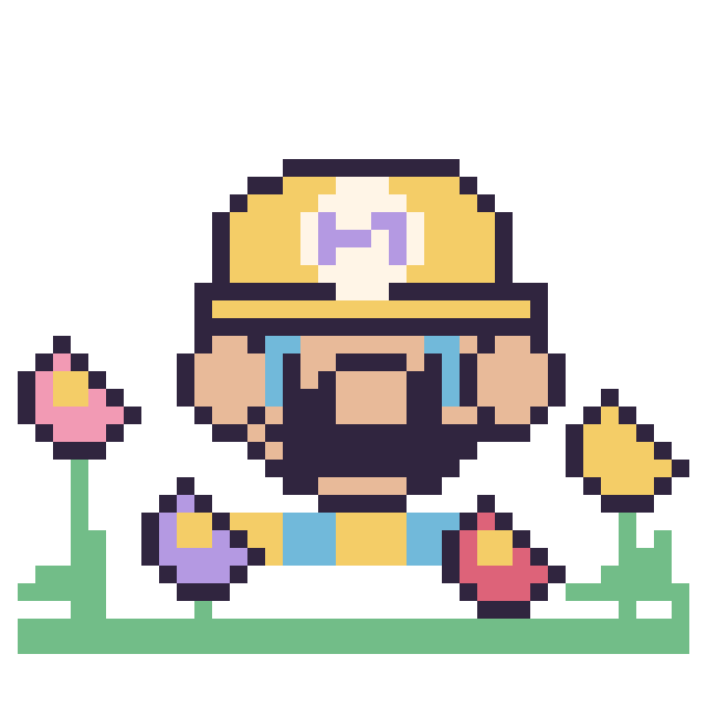 Modèle de pixel art Wario dans le jardin sur une grille de 40 par 40 cases