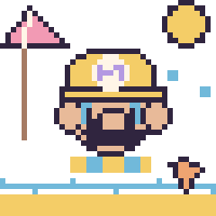 Pixel art Wario à la plage, grille 40 × 40