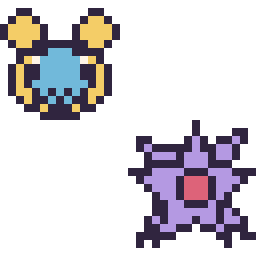 Pixel art Wattouat mini et Staross mini, grille 32 × 32