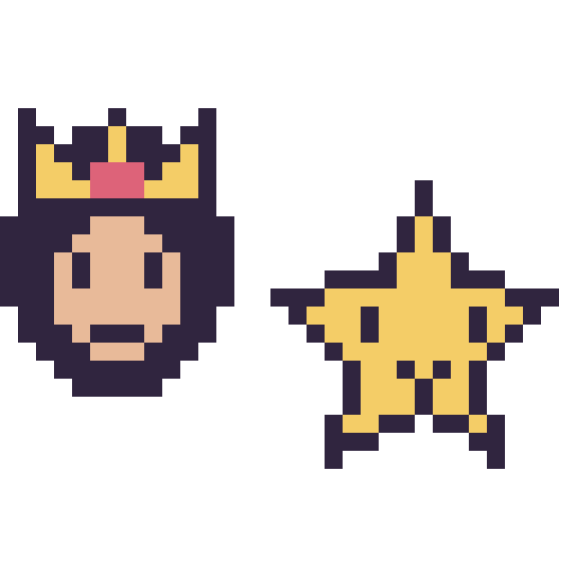 Modèle de pixel art Wonder Woman mini et Étoile kawaii 16 × 16 sur une grille de 32 par 32 cases