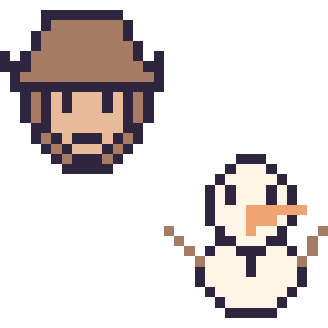 Modèle de pixel art Woody mini et Olaf mini sur une grille de 32 par 32 cases
