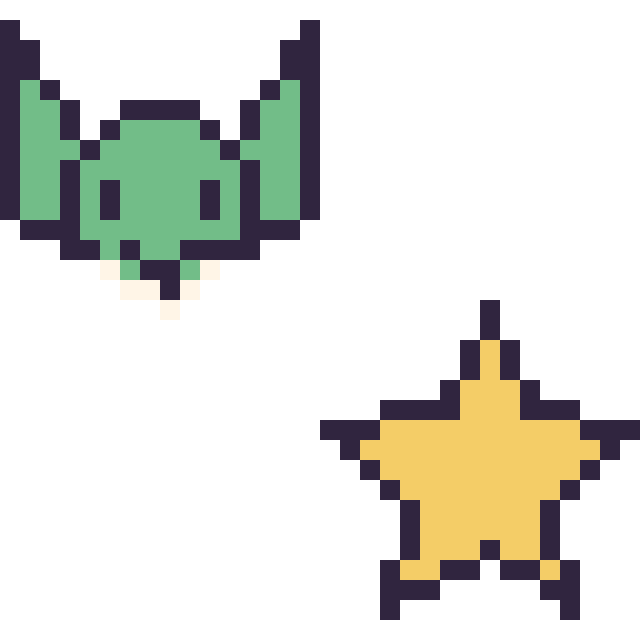 Modèle de pixel art Yoda mini et Étoile simple 16 × 16 sur une grille de 32 par 32 cases