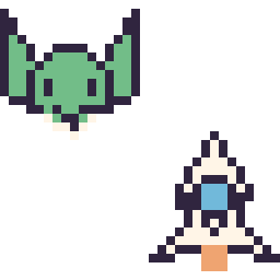 Pixel art Yoda mini et Fusée kawaii 16 × 16, grille 32 × 32