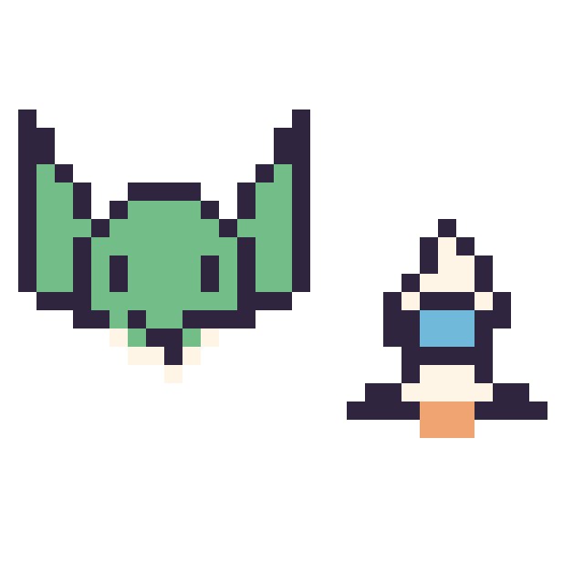 Modèle de pixel art Yoda mini et Fusée simple 12 × 12 sur une grille de 32 par 32 cases
