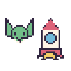 Pixel art Yoda mini et Fusée, grille 40 × 40