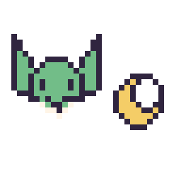 Pixel art Yoda mini et Lune simple 10 × 10, grille 32 × 32