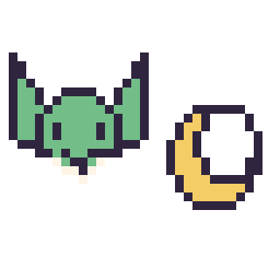 Pixel art Yoda mini et Lune simple 12 × 12, grille 32 × 32