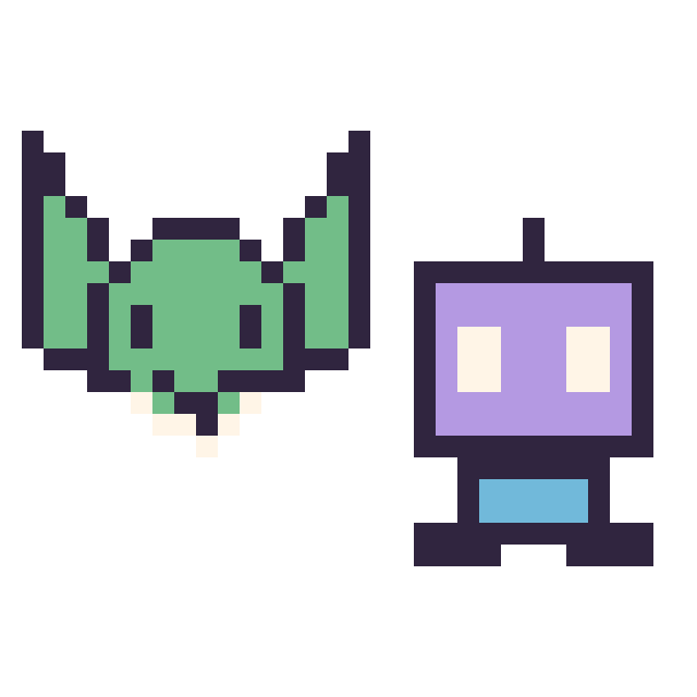 Modèle de pixel art Yoda mini et Robot simple 16 × 16 sur une grille de 32 par 32 cases