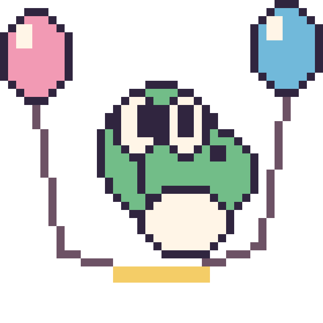 Modèle de pixel art Yoshi avec des ballons sur une grille de 40 par 40 cases