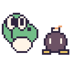 Pixel art Yoshi et Bob-omb mini, grille 40 × 40