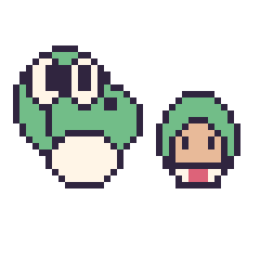 Pixel art Yoshi et Bowser Junior mini, grille 40 × 40